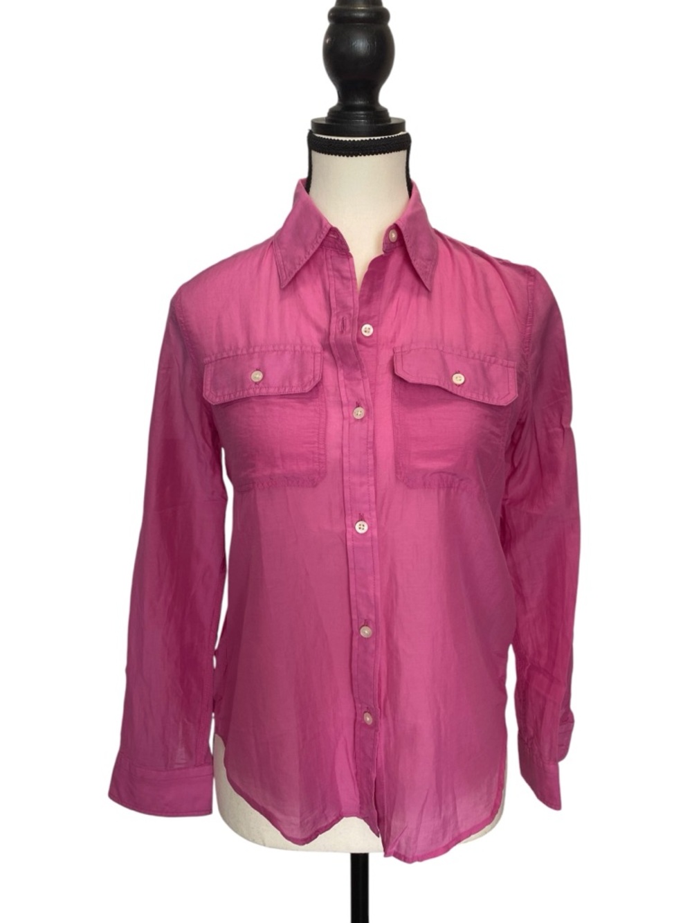 Cotton 70% silk 30% blend Ralph Lauren pink button up shirt Size petite XS, EUC